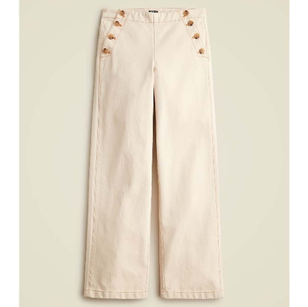 J. Crew Sailor-button wide-leg pant in ecru herringbone Sz 16